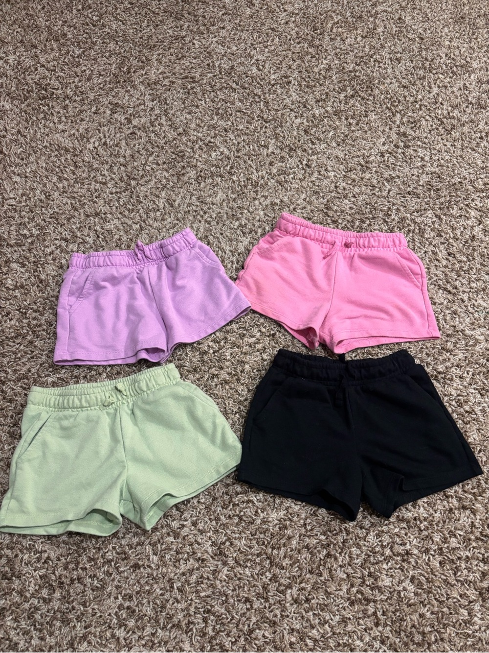 Set of 4 Girls' Casual Elastic-Waist Shorts - Pink, Lavender, Mint, Black